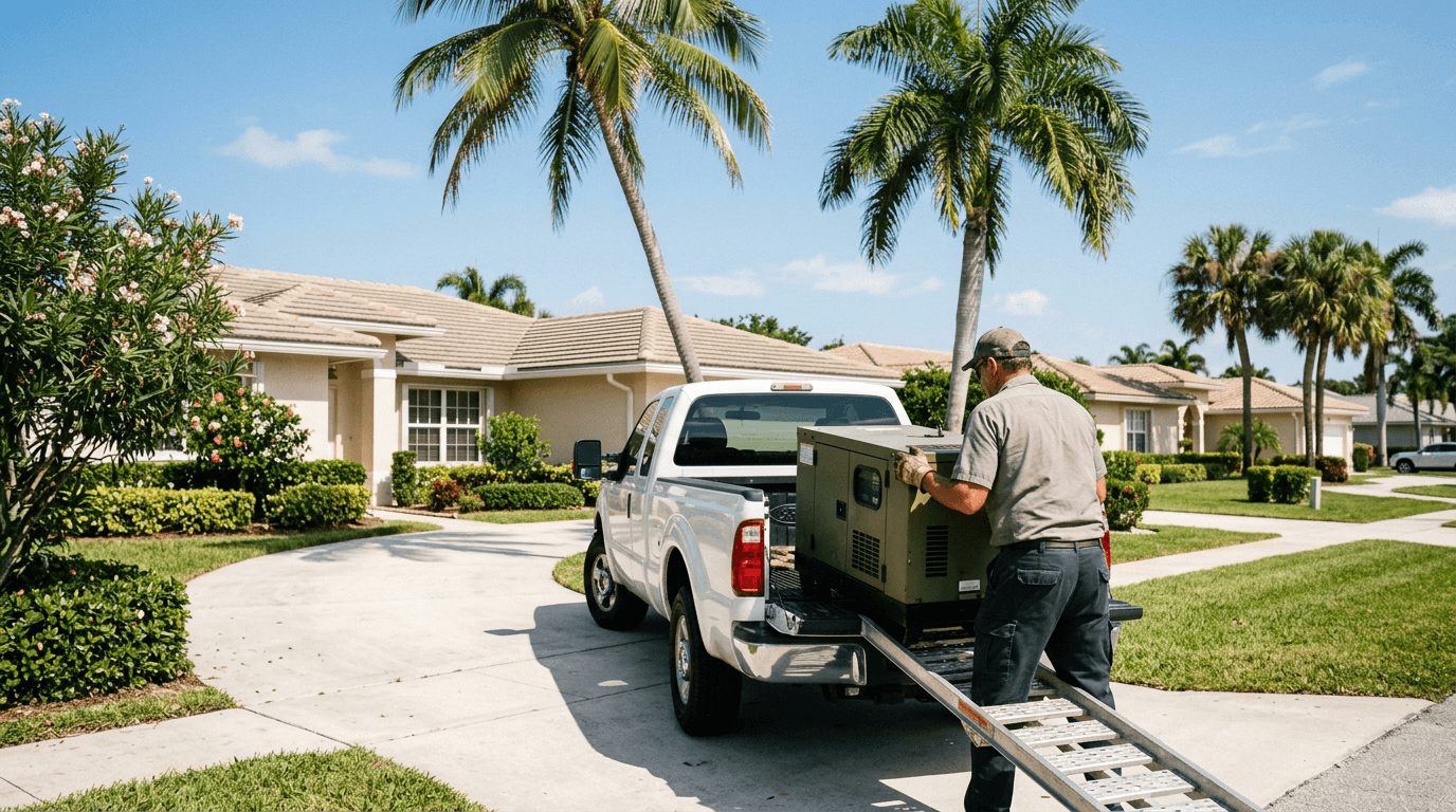 Pickup truck collecting lawn equipment for shop repair